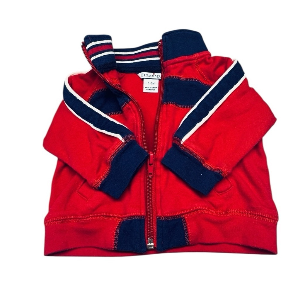 HARTSTRINGS Red & Navy Zip-Up Jacket (Size 0–3 Months)